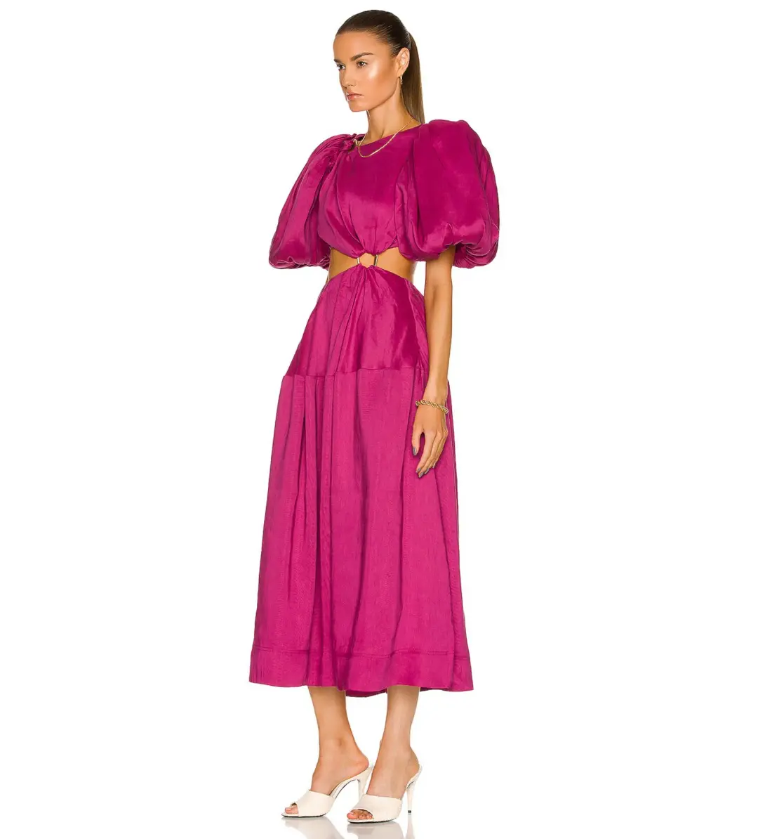 Aje Vanades Ring Cut Out Midi Dress in Magenta Pink Size 6 for rent on The Volte - main image