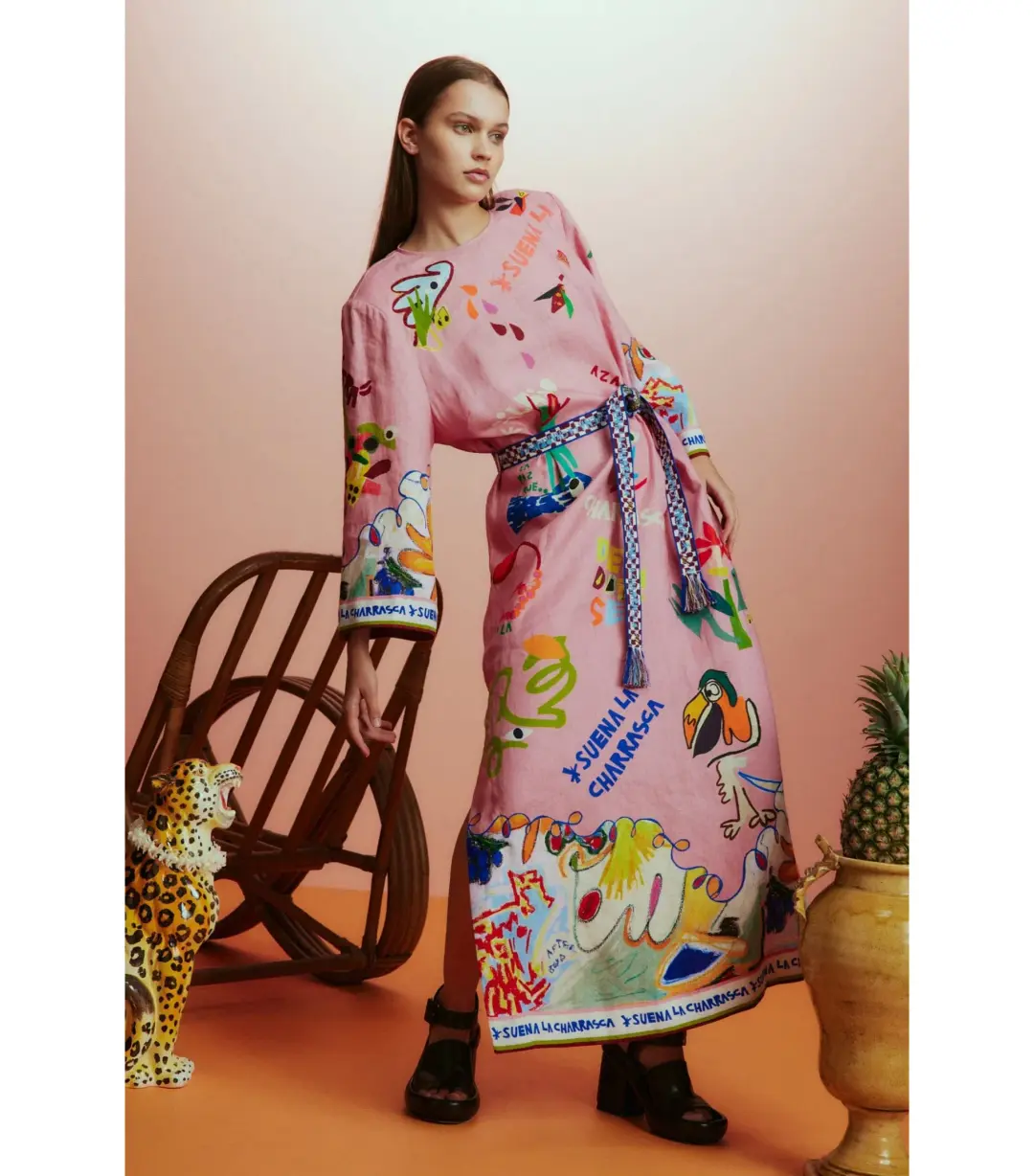 Alemais La Charrasca Midi Dress Pink Print Size AU 12 for rent on The Volte - main image