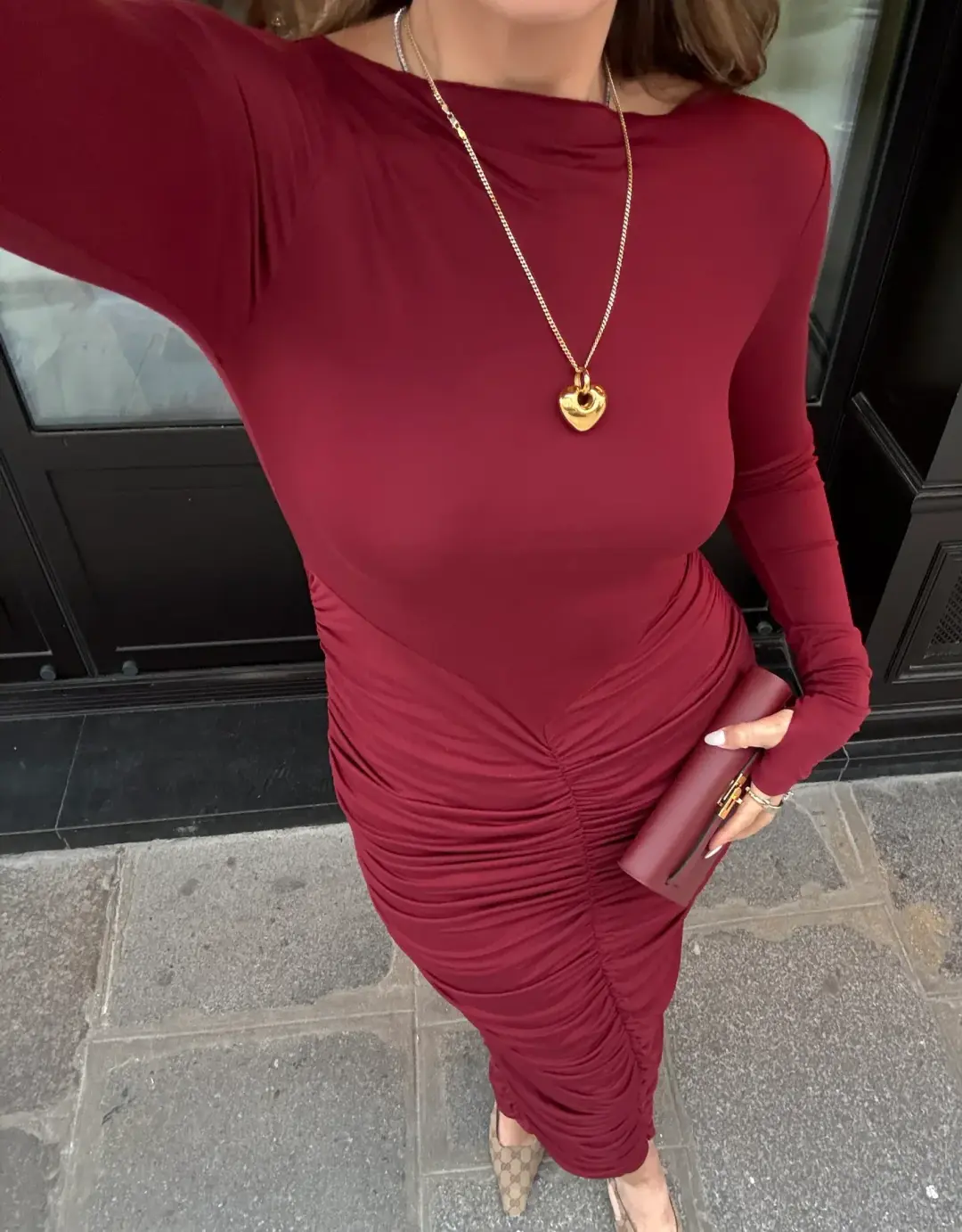 Sneaky Link Caterina Midi Dress Burgundy Size AU 8 for rent on The Volte - main image