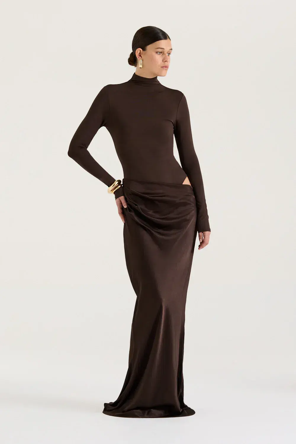 HENNE Soraia Long Sleeve Dress Chocolate Brown Size S / AU 8 for rent on The Volte - main image