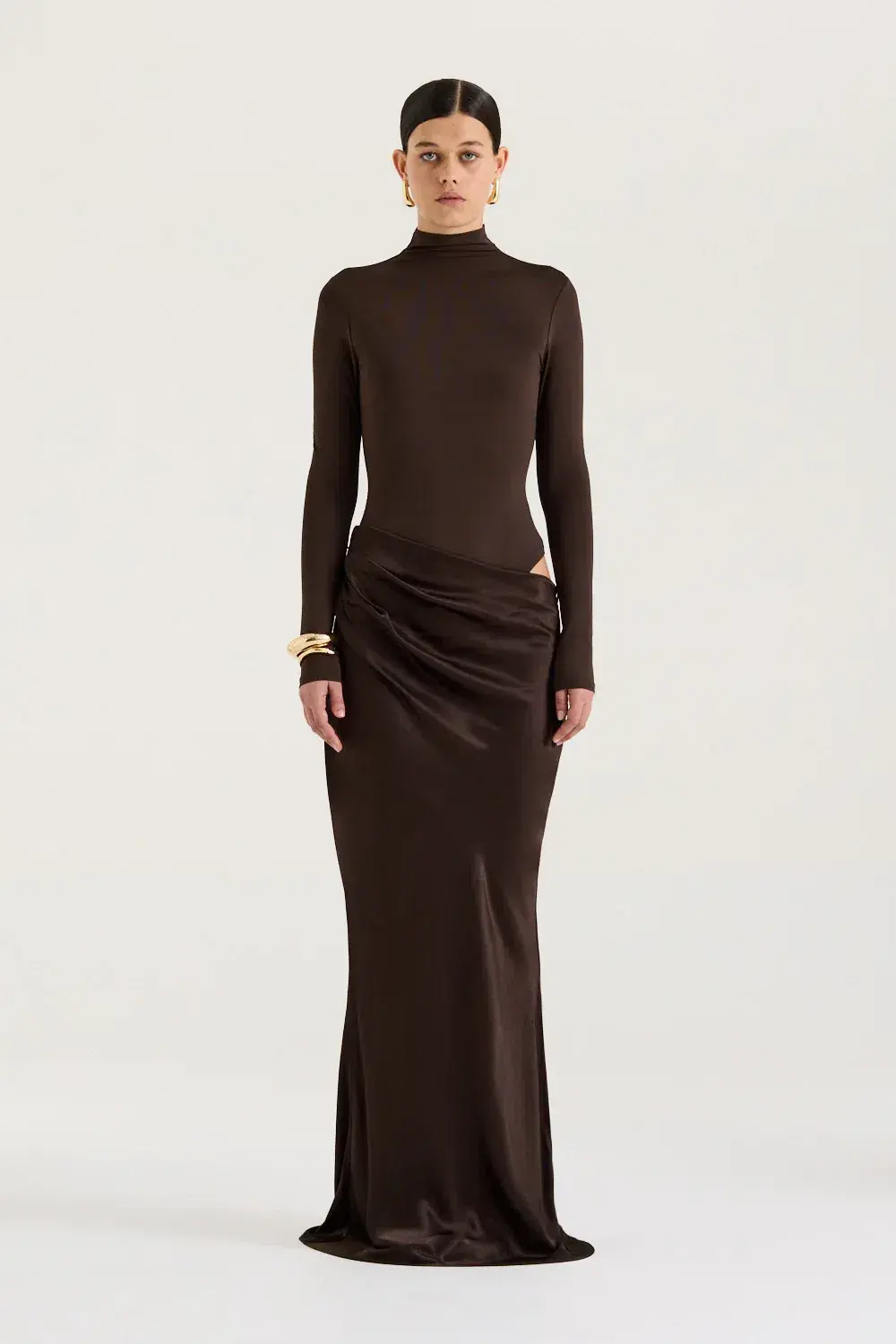 HENNE Soraia Long Sleeve Dress Chocolate Brown Size S / AU 8 for rent on The Volte - main image