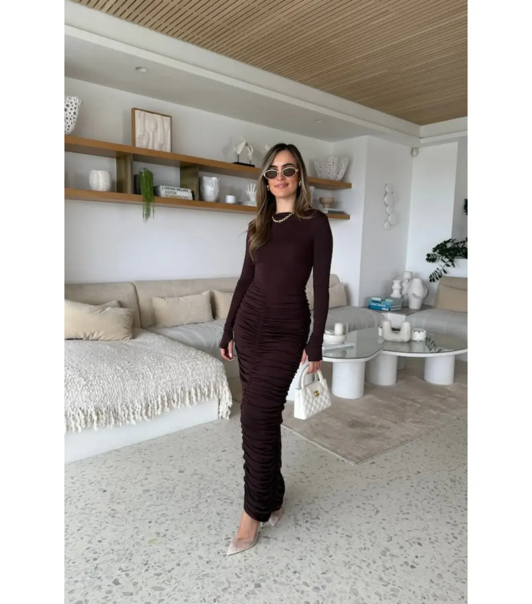 Sneaky Link Caterina Midi Dress Chocolate Size Medium / AU 10 for rent on The Volte - main image