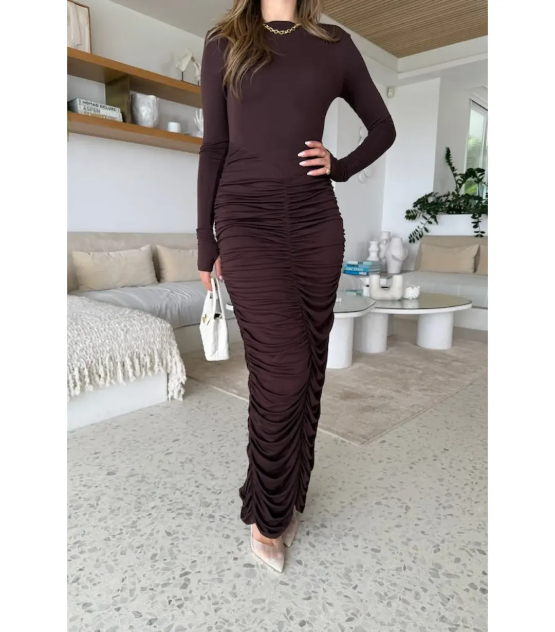 Sneaky Link Caterina Midi Dress Chocolate Size Medium / AU 10 for rent on The Volte - main image