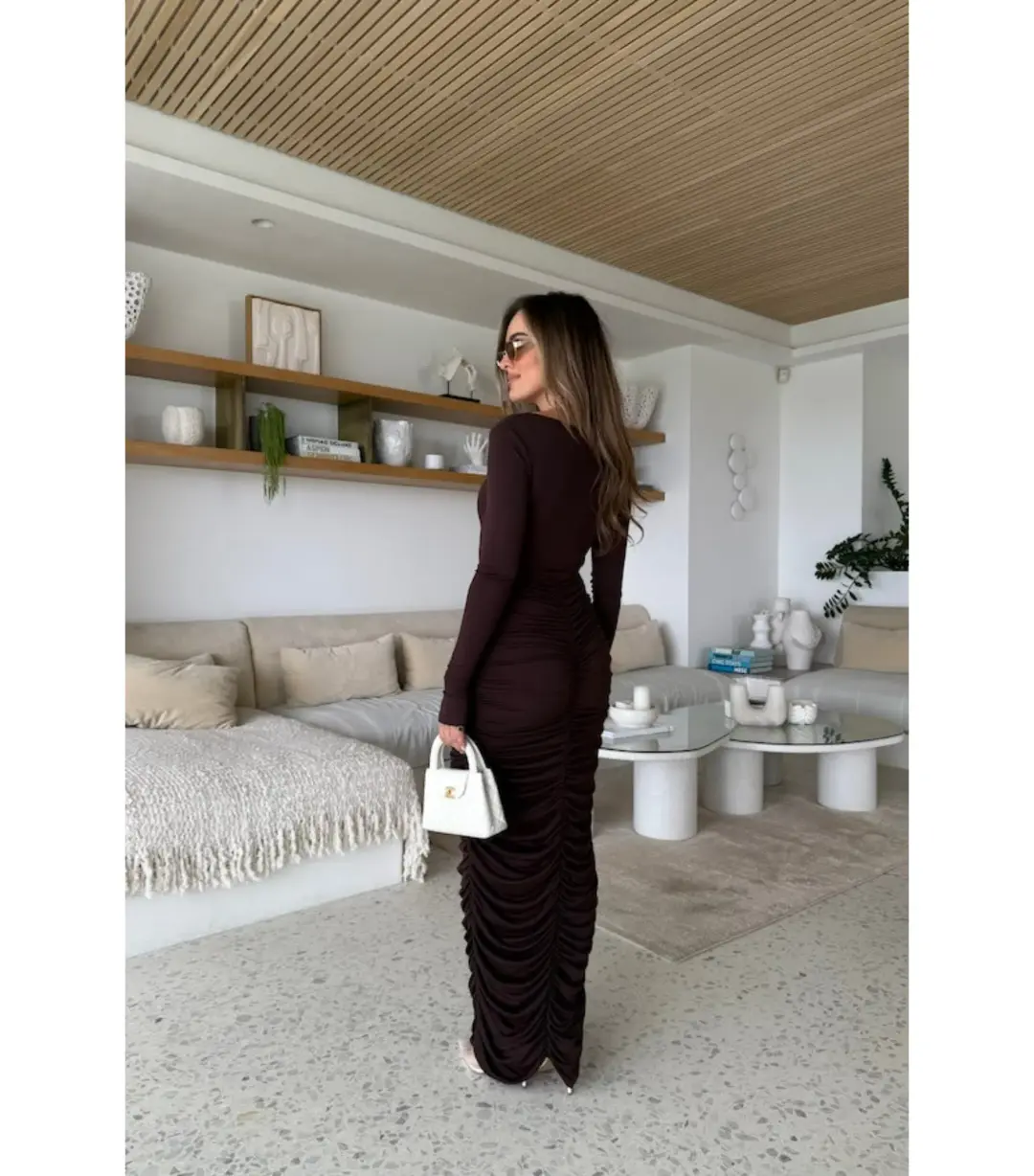 Sneaky Link Caterina Midi Dress Chocolate Size Medium / AU 10 for rent on The Volte - main image