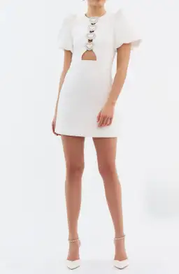 Rebecca Vallance Alicia Puff Sleeve Mini Dress White Size AU 10