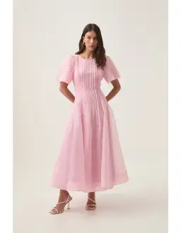 AJE Nova Pleated Midi Dress Pink Size AU 16