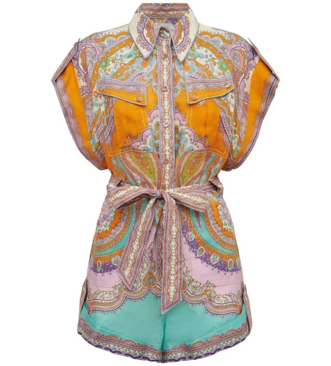 Zimmermann Lola Cuffed Playsuit Daisy Paisley Size 1 AU 10 for rent on The Volte - main image