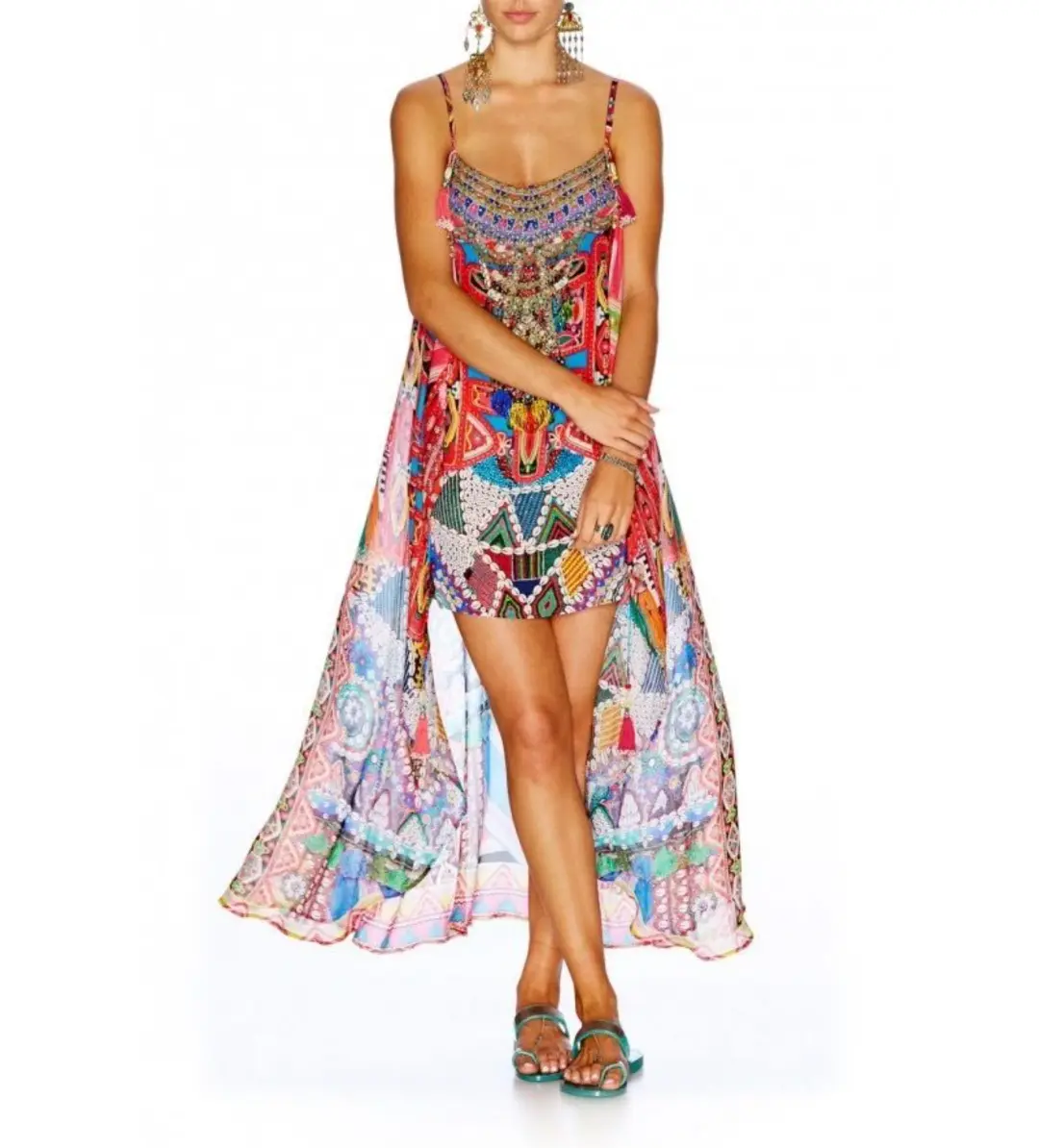 Camilla Kabuz Kiz with Sheer Overlay Mini Dress Multi Print Size 3 AU 14 for rent on The Volte - main image