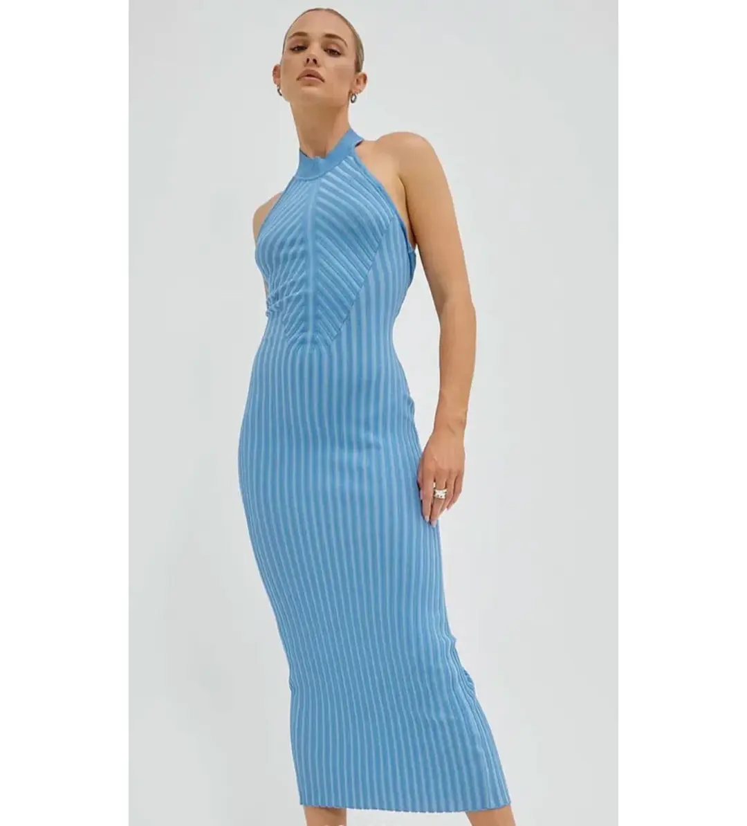 Sovere Intwine Reversible Knit Midi Dress Blue Size 10 for rent on The Volte - main image