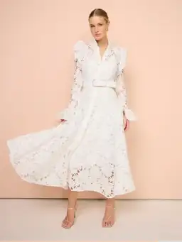Leo Lin Aliyah Lace Butterfly Sleeve Midi Dress in Snow / White Size 10 for rent on The Volte - image 1