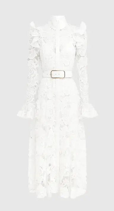 Leo Lin Aliyah Lace Butterfly Sleeve Midi Dress in Snow / White Size 10 for rent on The Volte - main image