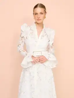 Leo Lin Aliyah Lace Butterfly Sleeve Midi Dress in Snow / White Size 10 for rent on The Volte - image 3