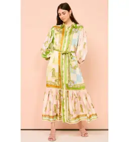 Alemais Checkmate Silk Midi Shirtdress in Multi Size AU 8 for rent on The Volte - image 1