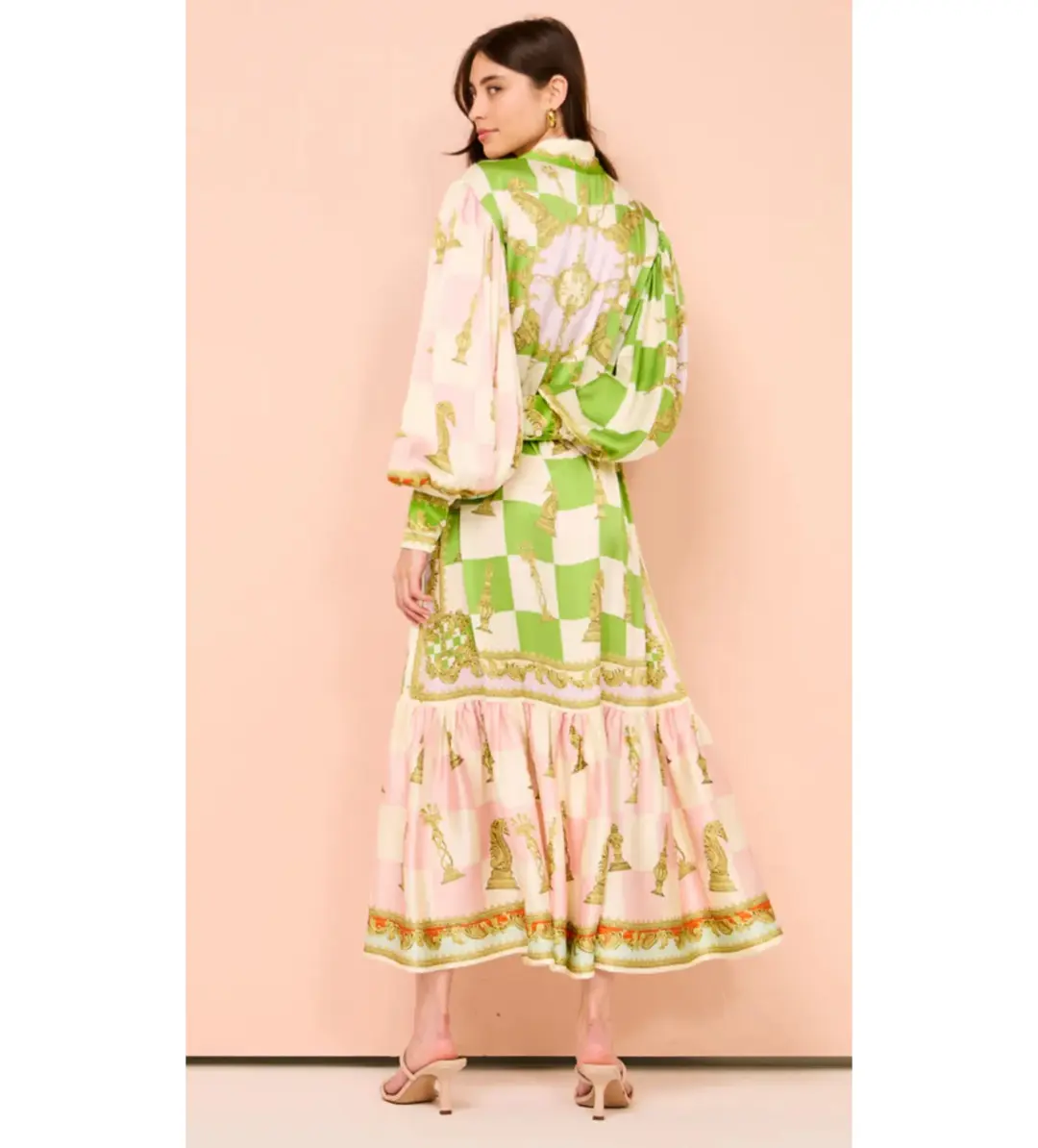 Alemais Checkmate Silk Midi Shirtdress in Multi Size AU 8 for rent on The Volte - main image