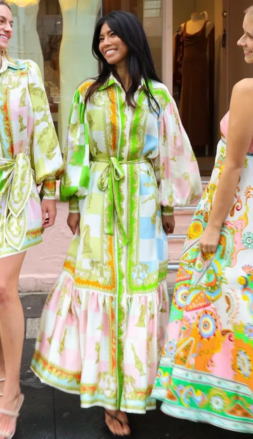 Alemais Checkmate Silk Midi Shirtdress in Multi Size AU 8 for rent on The Volte - main image