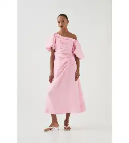 Aje Cadence Ruched Midi Dress in Ballerina Pink Size L / AU 12