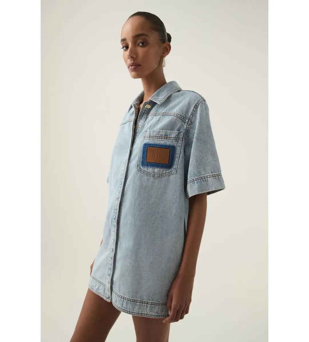 Aje Aura Denim Mini Tunic Dress Sea Spray Wash Size 6 for rent on The Volte - main image