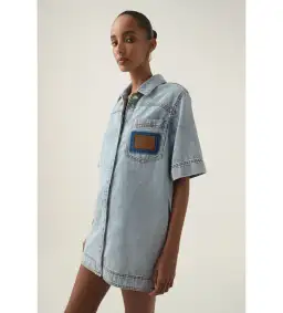 Aje Aura Denim Mini Tunic Dress Sea Spray Wash Size 6 for rent on The Volte - image 2