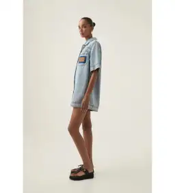 Aje Aura Denim Mini Tunic Dress Sea Spray Wash Size 6 for rent on The Volte - image 3