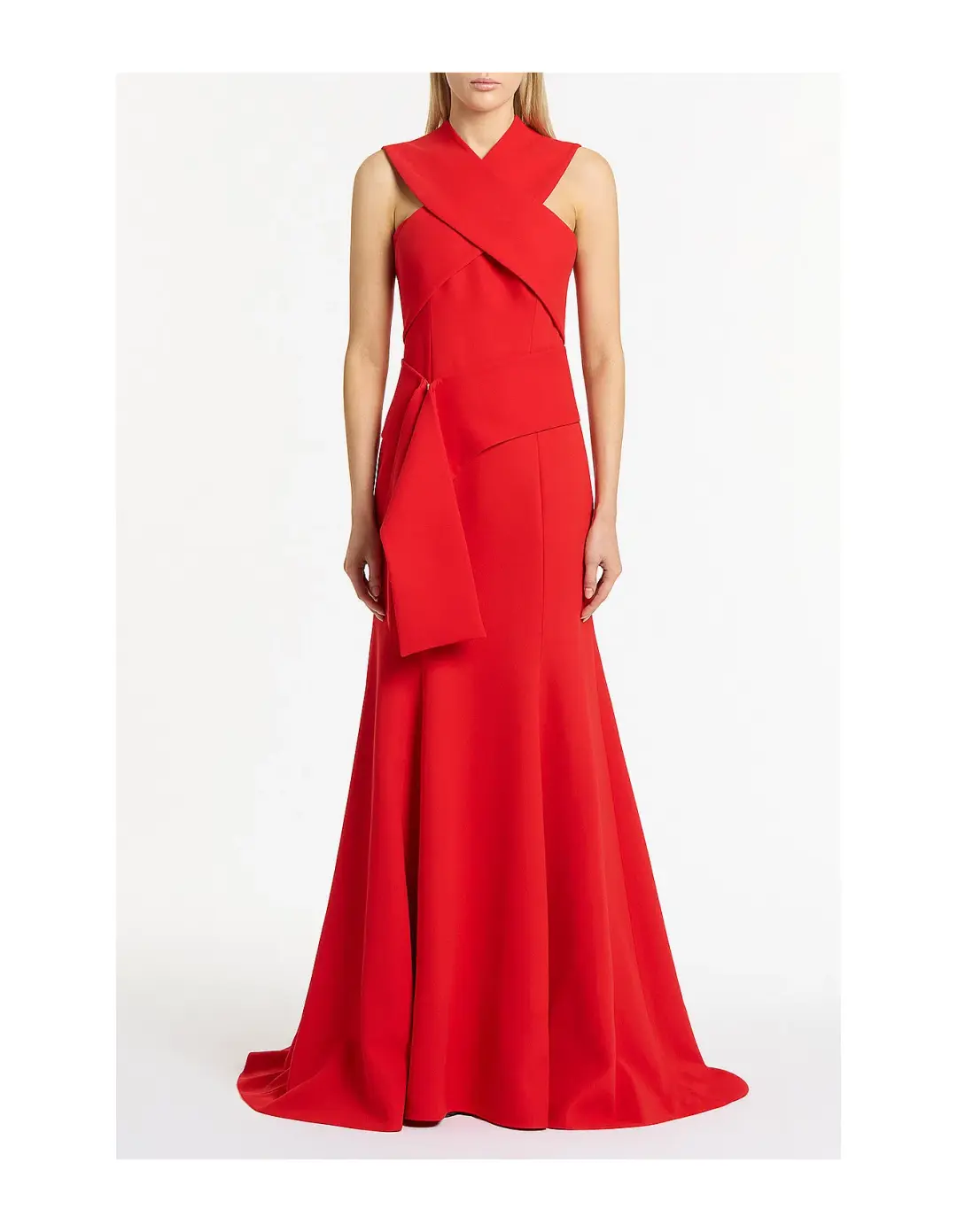 Carla Zampatti Crepe Fascia Cross Over Gown Red Size AU 6 for rent on The Volte - main image