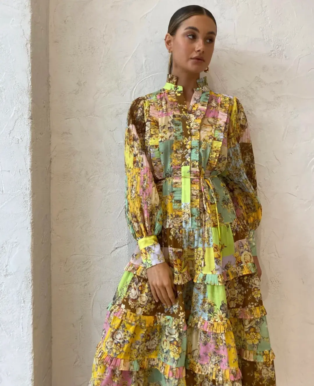 Alemais Matilde Pleat Shirt Dress Multi Size 10 for rent on The Volte - main image