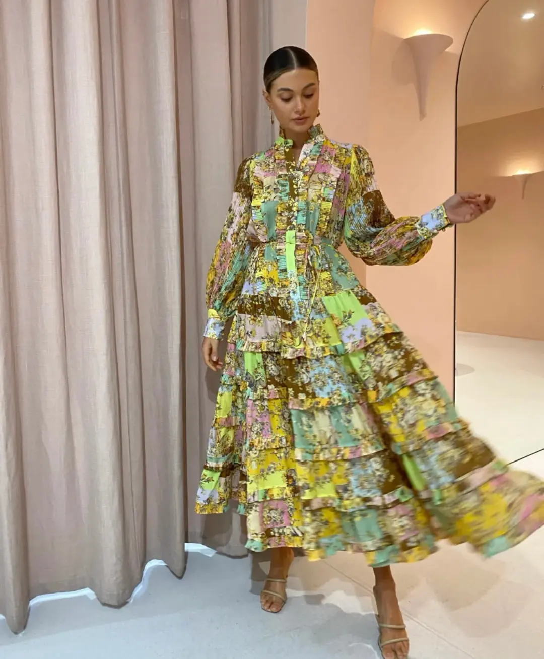 Alemais Matilde Pleat Shirt Dress Multi Size 10 for rent on The Volte - main image