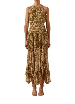 Shona Joy Rosaline Ruched Split Maxi Dress in Brown Floral Print Size AU 10 for rent on The Volte - image 1