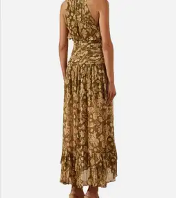Shona Joy Rosaline Ruched Split Maxi Dress in Brown Floral Print Size AU 10 for rent on The Volte - image 4
