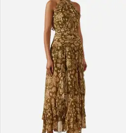 Shona Joy Rosaline Ruched Split Maxi Dress in Brown Floral Print Size AU 10 for rent on The Volte - image 2