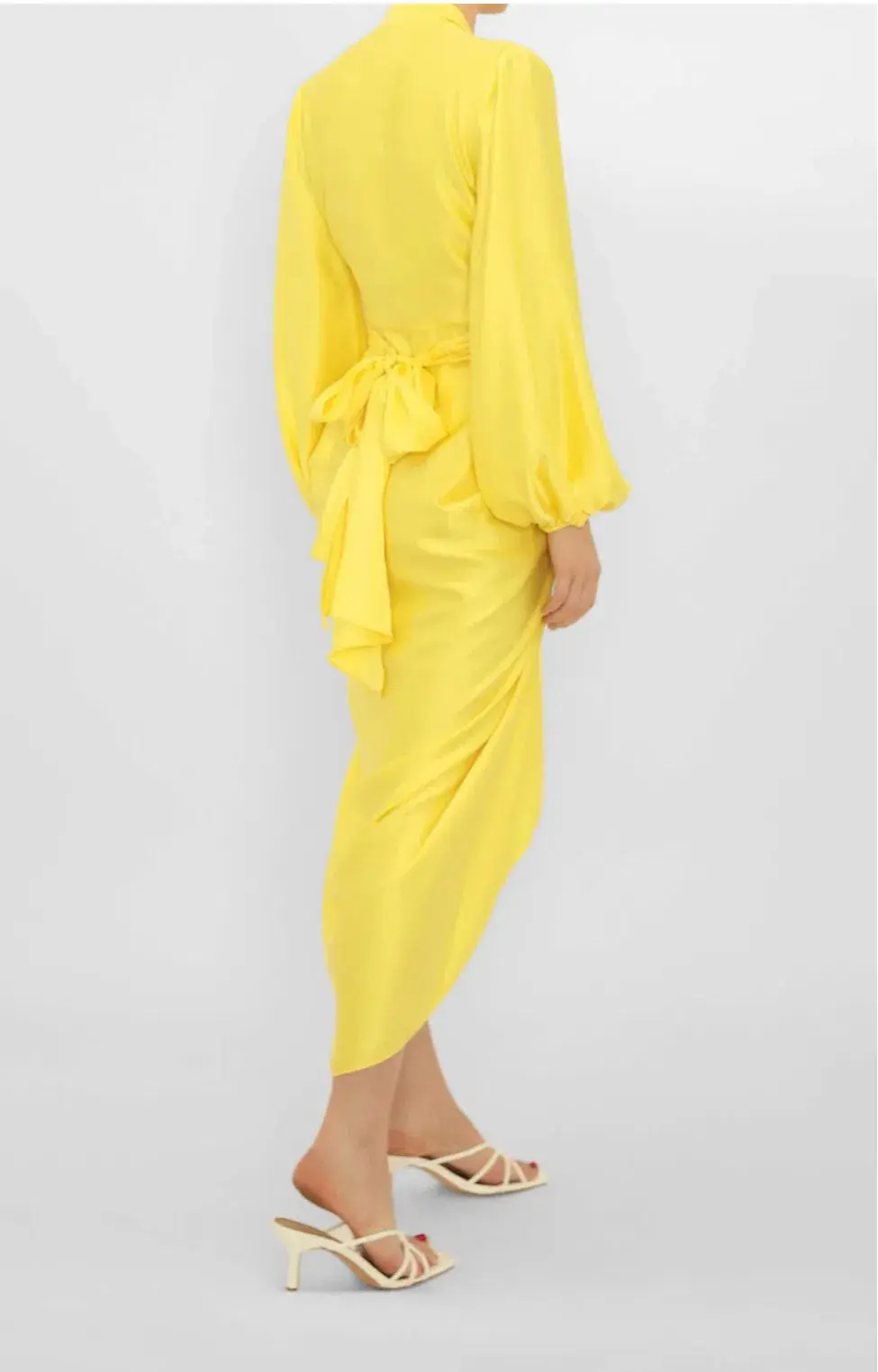 Carla Zampatti V-Neck Waterfall Midi Dress Yellow Size 10 for rent on The Volte - main image