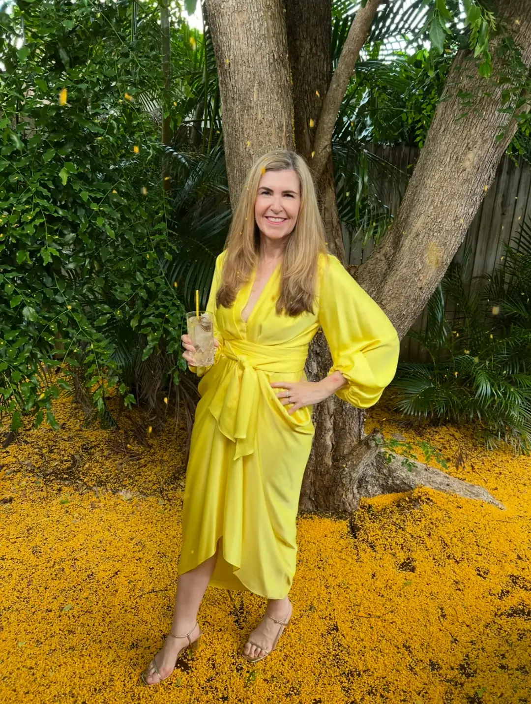 Carla Zampatti V-Neck Waterfall Midi Dress Yellow Size 10 for rent on The Volte - main image