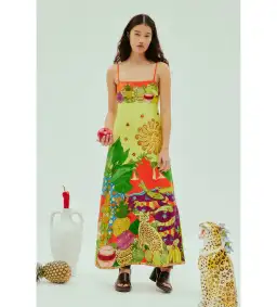 Alemais Tiger Day Midi Dress Multi Print Size AU 12