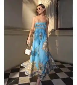 Alemais x La Sirena Exclusive Cassie Midi Sundress Blue Floral Size AU 12