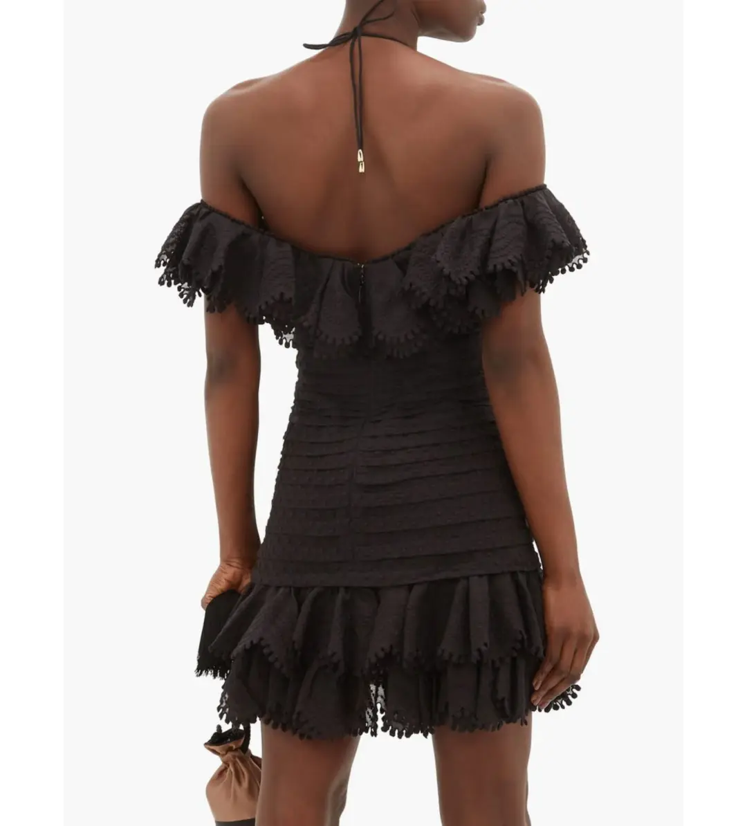 Zimmerman Super Eight Ruffled Pintucked Mini Dress Black Size 0 AU 8 for rent on The Volte - main image