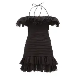 Zimmerman Super Eight Ruffled Pintucked Mini Dress Black Size 0 AU 8 for rent on The Volte - image 4