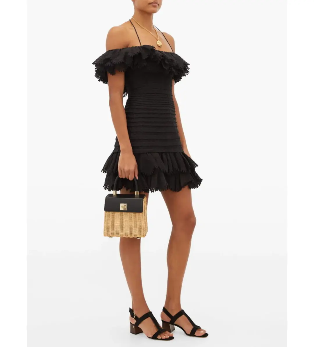 Zimmerman Super Eight Ruffled Pintucked Mini Dress Black Size 0 AU 8 for rent on The Volte - main image