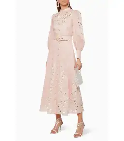 Zimmermann Freja Embroidered Midi Dress Pink Size AU 12 for rent on The Volte - image 1