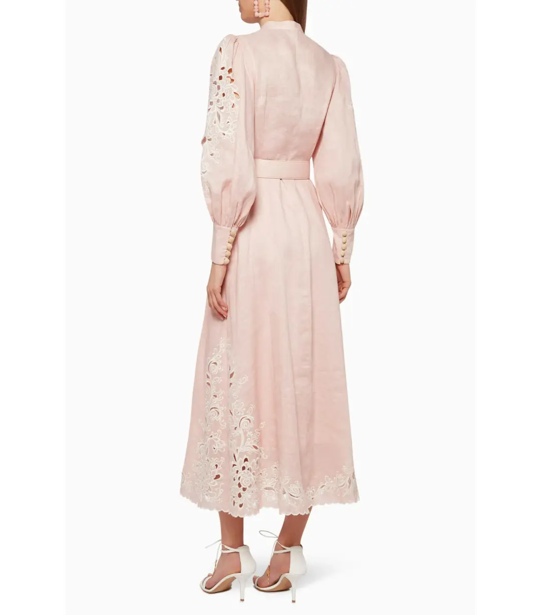 Zimmermann Freja Embroidered Midi Dress Pink Size AU 12 for rent on The Volte - main image