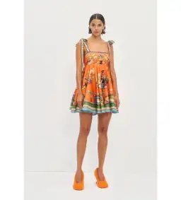 Alemais Rocco Mini Sundress Orange Print Size AU 16