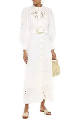 Zimmermann Peggy Belted Broderie Midi Dress White Size AU 12 for rent on The Volte - image 1