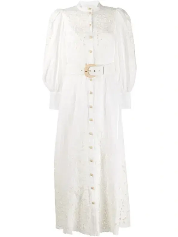 Zimmermann Peggy Belted Broderie Midi Dress White Size AU 12 for rent on The Volte - main image