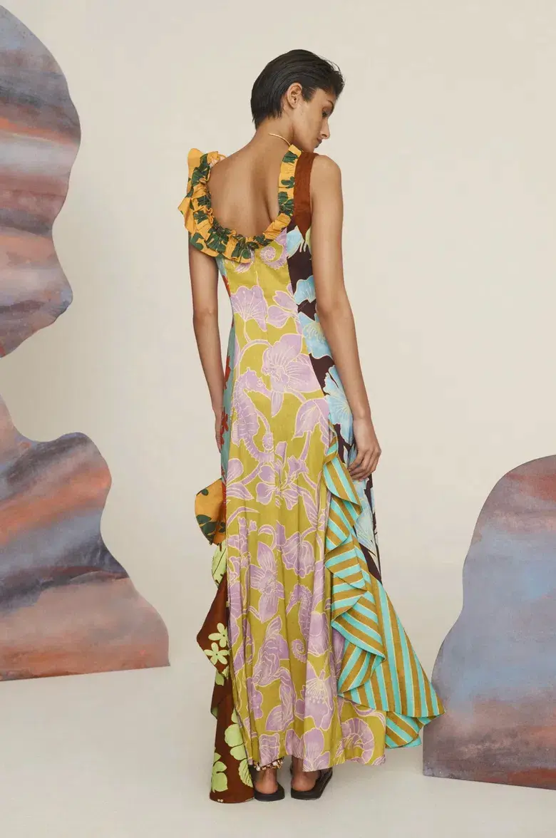 Alemais Poppy Spliced Midi Dress Multi Size 16 for rent on The Volte - main image