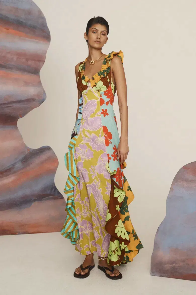 Alemais Poppy Spliced Midi Dress Multi Size 16 for rent on The Volte - main image