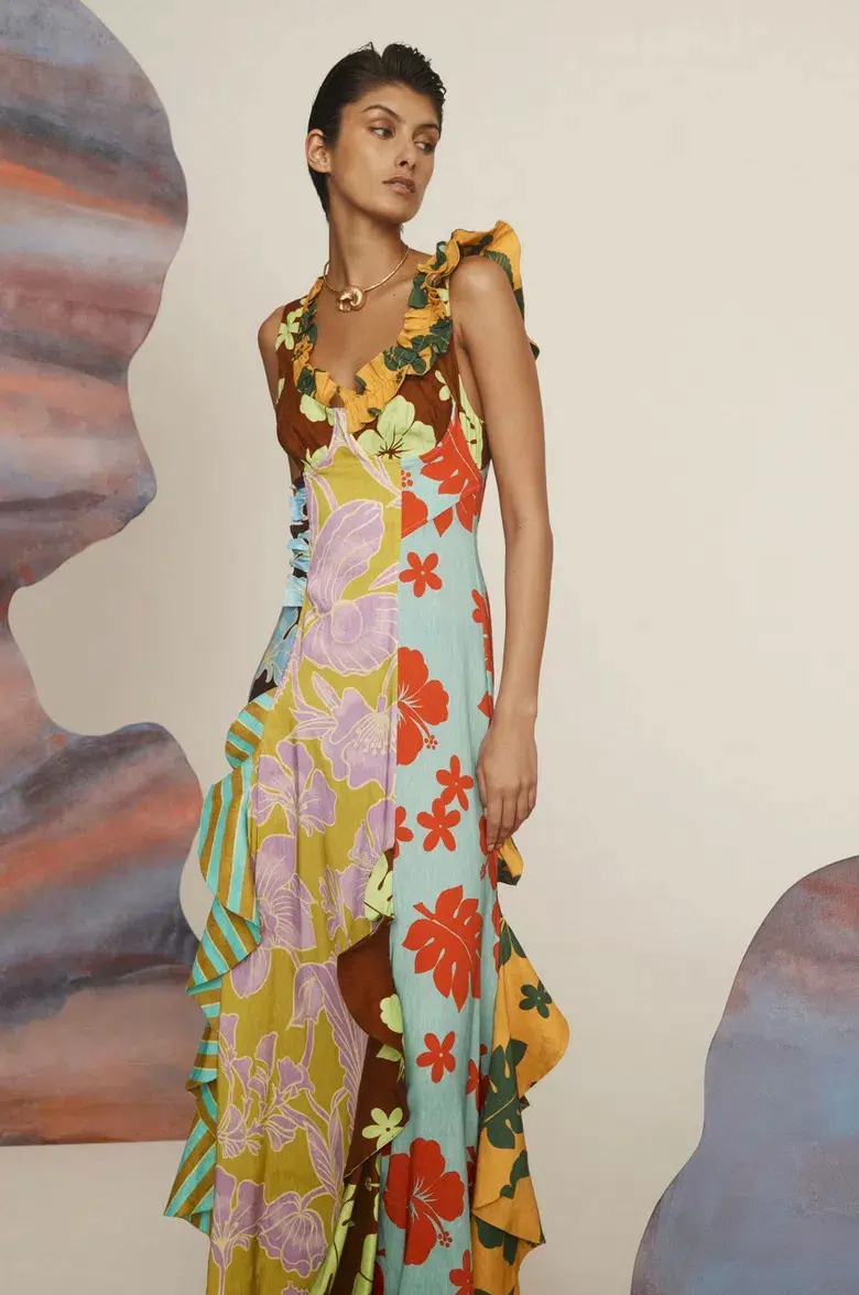 Alemais Poppy Spliced Midi Dress Multi Size 16 for rent on The Volte - main image