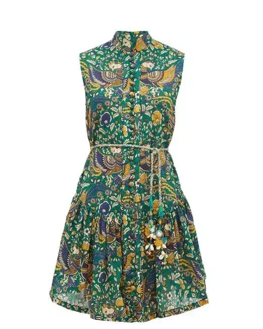 Zimmermann Edie Drop Waist Mini Dress Green Size AU 8 for rent on The Volte - main image