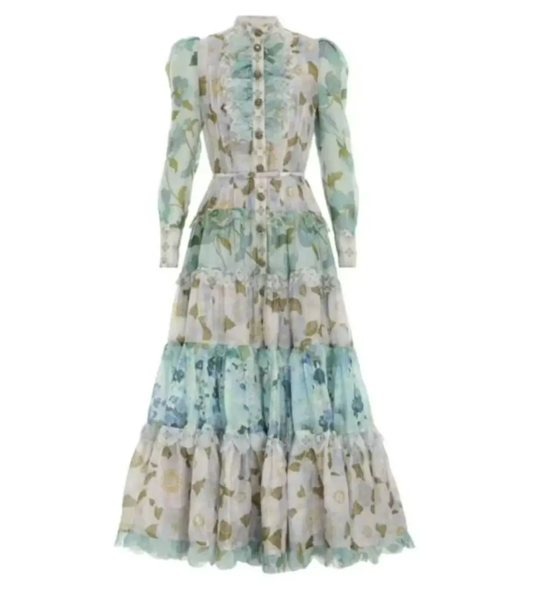 Zimmermann Rhythm Scalloped Silk Maxi Dress in Blue Size 1/ AU 10 for rent on The Volte - main image