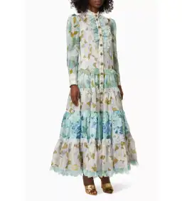 Zimmermann Rhythm Scalloped Silk Maxi Dress in Blue Size 1/ AU 10 for rent on The Volte - image 3