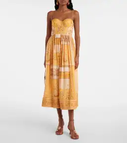 Zimmermann The Lucky Corset Midi Dress in Mustard Bandan Size 2/AU12