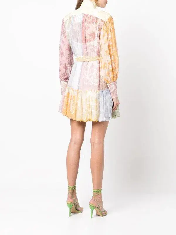 Zimmermann Dancer Lantern Mini Dress Spliced Lace Print AU 10 for rent on The Volte - main image