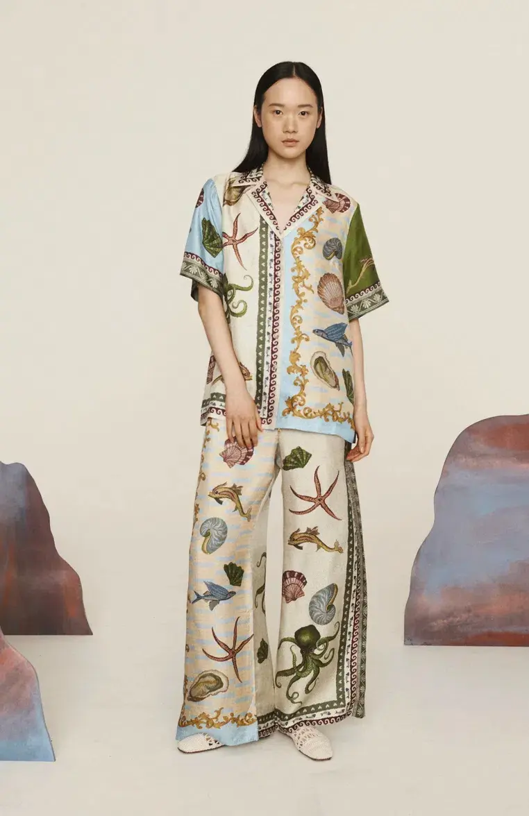 Alemais Bath House Silk Shirt and Pant Set Muliti Size 16 for rent on The Volte - main image